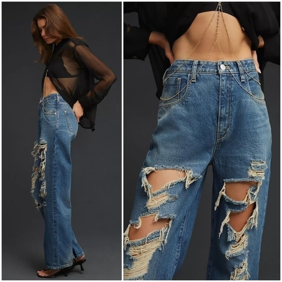 𝅺Anthropologie Pilcro Joey Jeans High Rise Straight Leg Distressed Front - Picture 2 of 13